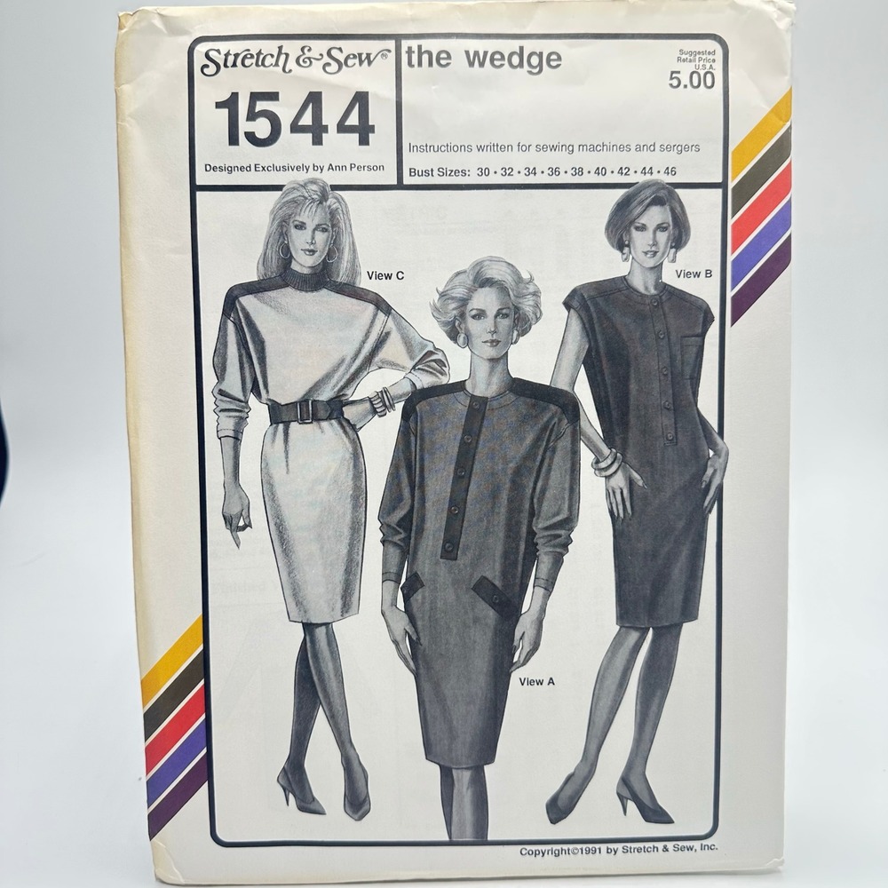 Stretch & Sew Sewing Pattern 1544 Womens Bust 30-46 Wedge Uncut Factory Folded